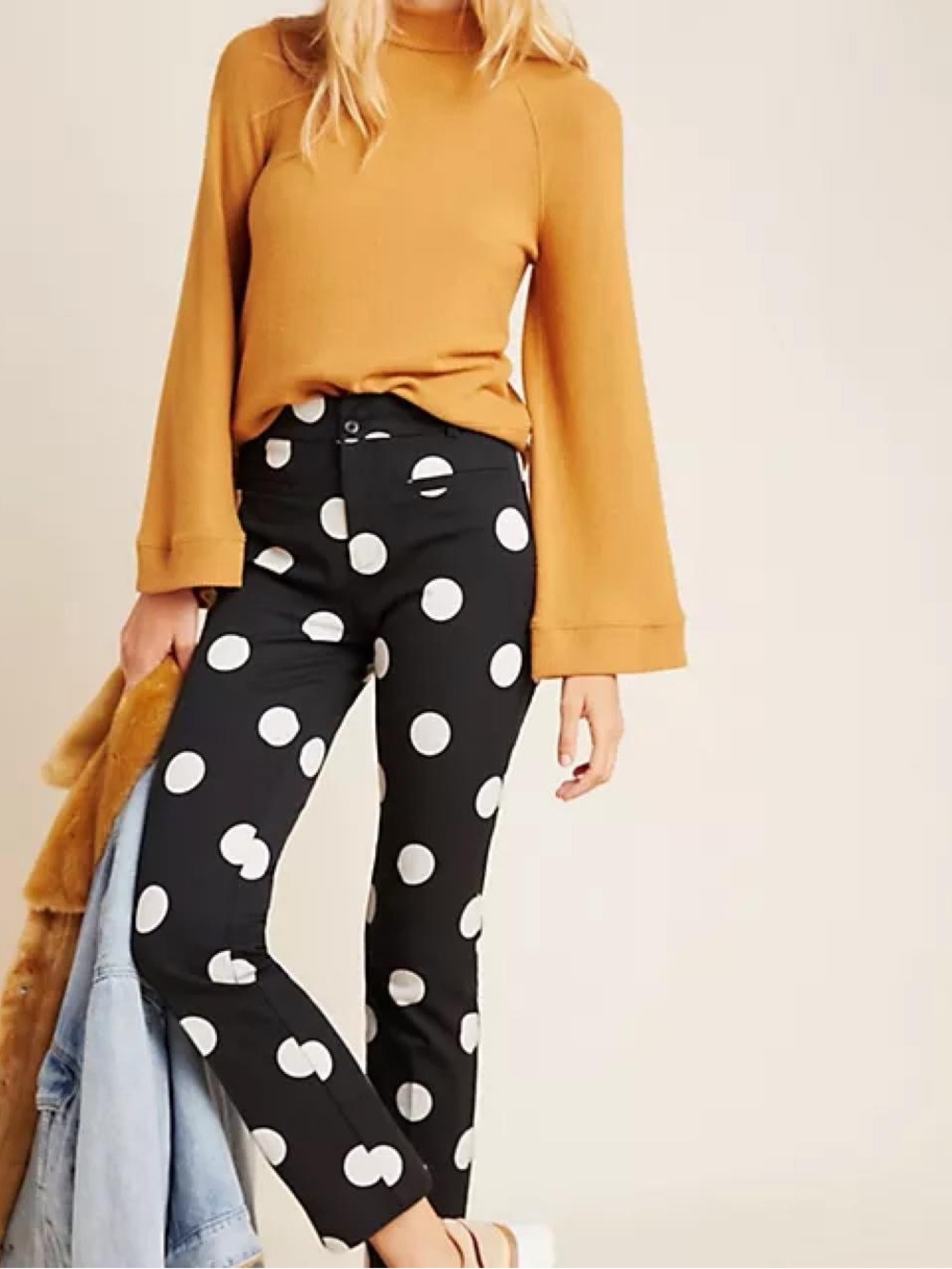 Anthropologie The Essential Slim Kick Flare Cropped Pants Polka Dot Trousers 4